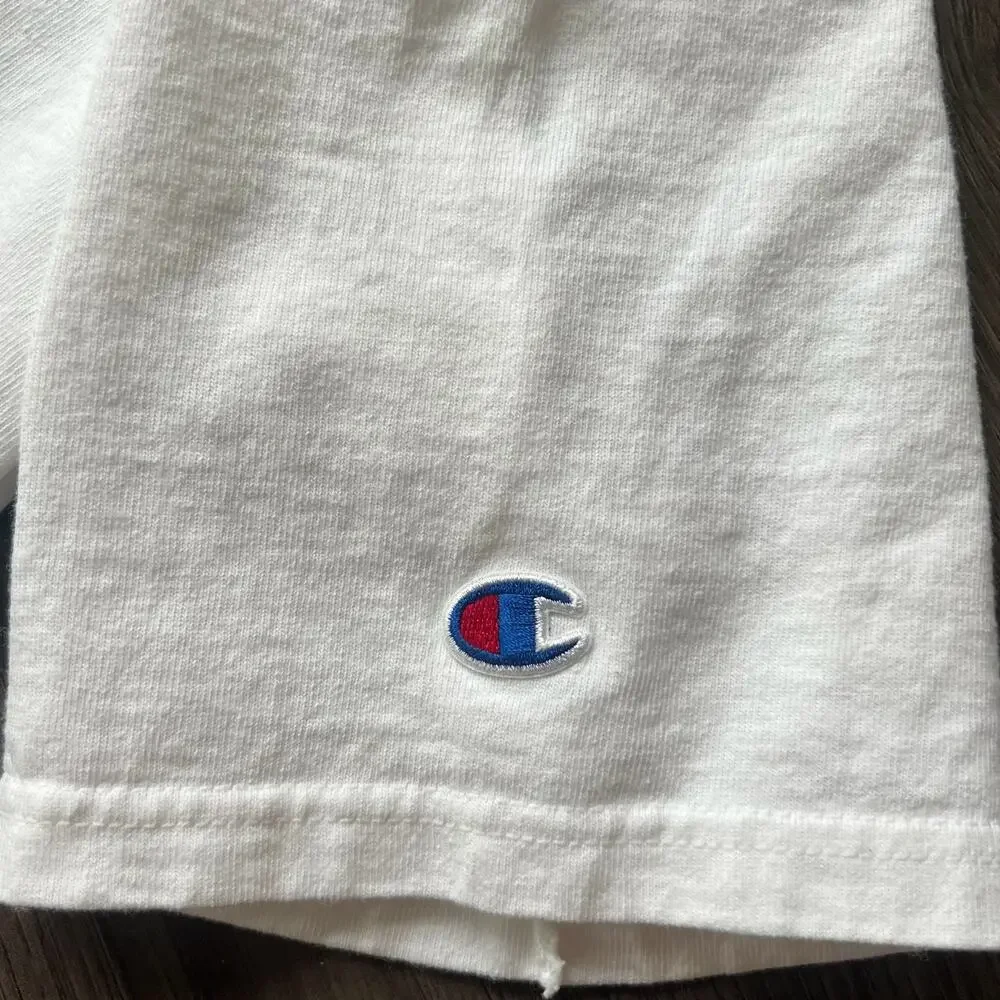 Neon Champion Logo T Shirt Embroidered Logo White Tee Pink Green L Sportswear - Picture 4 of 7
